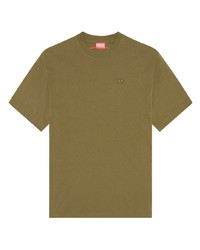 Мужская оливковая футболка с круглым вырезом с вышивкой от Diesel