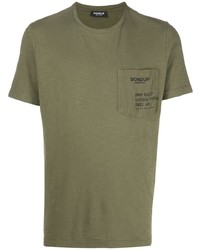 Мужская оливковая футболка с круглым вырезом с вышивкой от Dondup