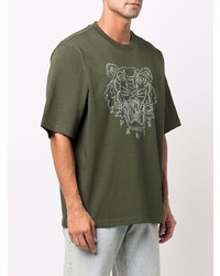 Мужская оливковая футболка с круглым вырезом с вышивкой от Kenzo