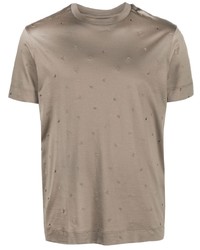 Мужская оливковая футболка с круглым вырезом с вышивкой от Emporio Armani