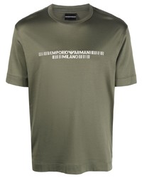 Мужская оливковая футболка с круглым вырезом с вышивкой от Emporio Armani