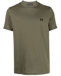 Мужская оливковая футболка с круглым вырезом с вышивкой от Fred Perry
