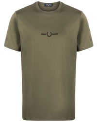 Мужская оливковая футболка с круглым вырезом с вышивкой от Fred Perry