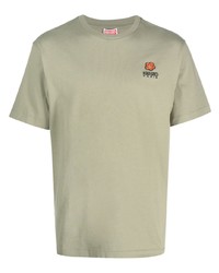 Мужская оливковая футболка с круглым вырезом с вышивкой от Kenzo