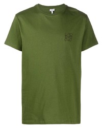 Мужская оливковая футболка с круглым вырезом с вышивкой от Loewe