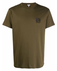 Мужская оливковая футболка с круглым вырезом с вышивкой от Loewe