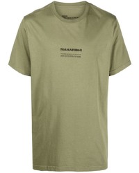 Мужская оливковая футболка с круглым вырезом с вышивкой от Maharishi