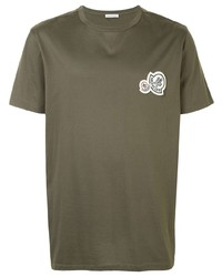 Мужская оливковая футболка с круглым вырезом с вышивкой от Moncler