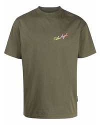 Мужская оливковая футболка с круглым вырезом с вышивкой от Palm Angels