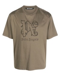 Мужская оливковая футболка с круглым вырезом с вышивкой от Palm Angels