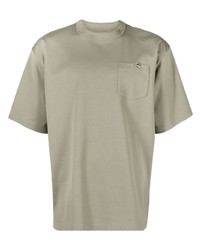 Мужская оливковая футболка с круглым вырезом с вышивкой от Sacai