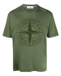 Мужская оливковая футболка с круглым вырезом с вышивкой от Stone Island