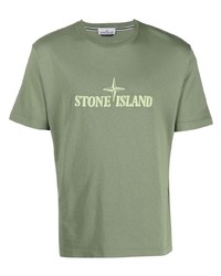 Мужская оливковая футболка с круглым вырезом с вышивкой от Stone Island