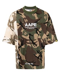 Мужская оливковая футболка с круглым вырезом с камуфляжным принтом от AAPE BY A BATHING APE
