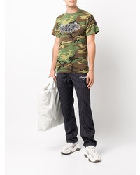 Мужская оливковая футболка с круглым вырезом с камуфляжным принтом от Pleasures