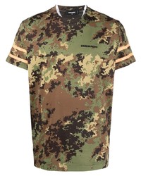 Мужская оливковая футболка с круглым вырезом с камуфляжным принтом от DSQUARED2