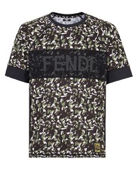 Мужская оливковая футболка с круглым вырезом с камуфляжным принтом от Fendi