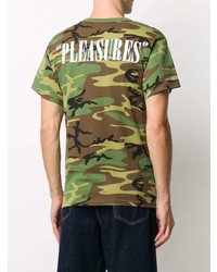 Мужская оливковая футболка с круглым вырезом с камуфляжным принтом от Pleasures