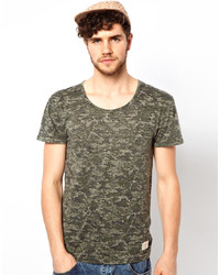 Мужская оливковая футболка с круглым вырезом с камуфляжным принтом от Minimum