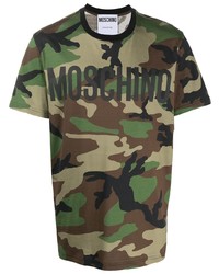 Мужская оливковая футболка с круглым вырезом с камуфляжным принтом от Moschino
