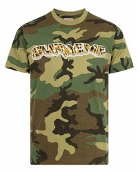 Мужская оливковая футболка с круглым вырезом с камуфляжным принтом от Supreme