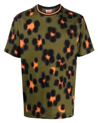 Мужская оливковая футболка с круглым вырезом с леопардовым принтом от Kenzo