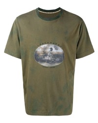 Мужская оливковая футболка с круглым вырезом с принтом тай-дай от Ziggy Chen