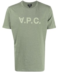 Мужская оливковая футболка с круглым вырезом с принтом от A.P.C.