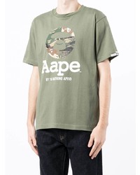 Мужская оливковая футболка с круглым вырезом с принтом от AAPE BY A BATHING APE