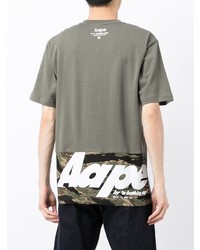 Мужская оливковая футболка с круглым вырезом с принтом от AAPE BY A BATHING APE