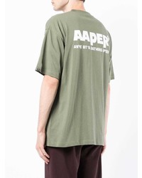 Мужская оливковая футболка с круглым вырезом с принтом от AAPE BY A BATHING APE