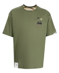 Мужская оливковая футболка с круглым вырезом с принтом от AAPE BY A BATHING APE