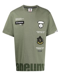 Мужская оливковая футболка с круглым вырезом с принтом от AAPE BY A BATHING APE