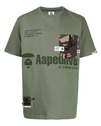 Мужская оливковая футболка с круглым вырезом с принтом от AAPE BY A BATHING APE