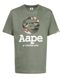 Мужская оливковая футболка с круглым вырезом с принтом от AAPE BY A BATHING APE