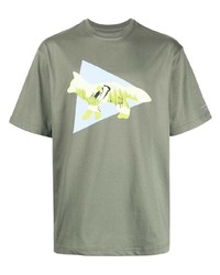 Мужская оливковая футболка с круглым вырезом с принтом от And Wander