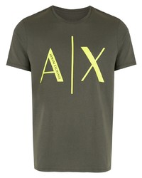 Мужская оливковая футболка с круглым вырезом с принтом от Armani Exchange