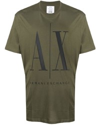 Мужская оливковая футболка с круглым вырезом с принтом от Armani Exchange