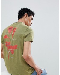Мужская оливковая футболка с круглым вырезом с принтом от ASOS DESIGN