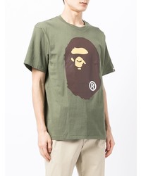 Мужская оливковая футболка с круглым вырезом с принтом от A Bathing Ape