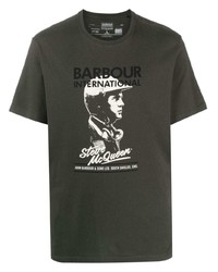 Мужская оливковая футболка с круглым вырезом с принтом от Barbour