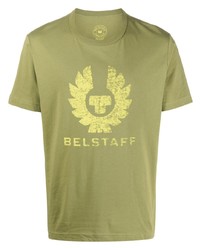 Мужская оливковая футболка с круглым вырезом с принтом от Belstaff