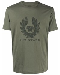 Мужская оливковая футболка с круглым вырезом с принтом от Belstaff