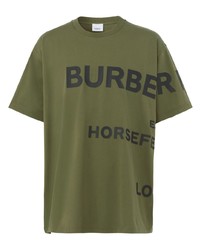 Мужская оливковая футболка с круглым вырезом с принтом от Burberry