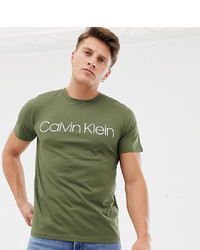 Мужская оливковая футболка с круглым вырезом с принтом от Calvin Klein