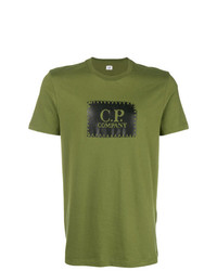 Мужская оливковая футболка с круглым вырезом с принтом от CP Company