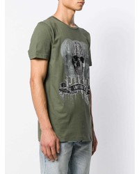 Мужская оливковая футболка с круглым вырезом с принтом от Philipp Plein