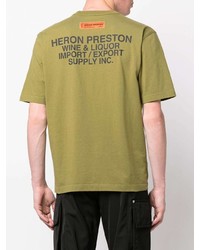 Мужская оливковая футболка с круглым вырезом с принтом от Heron Preston