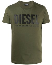 Мужская оливковая футболка с круглым вырезом с принтом от Diesel