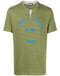 Мужская оливковая футболка с круглым вырезом с принтом от Diesel